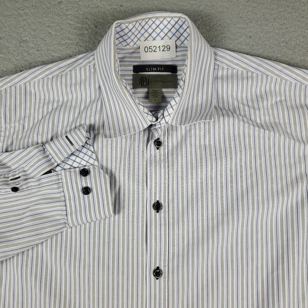 Jhane Barnes Shirt Mens Large Blue Striped Casual Button Up Long Sleeve